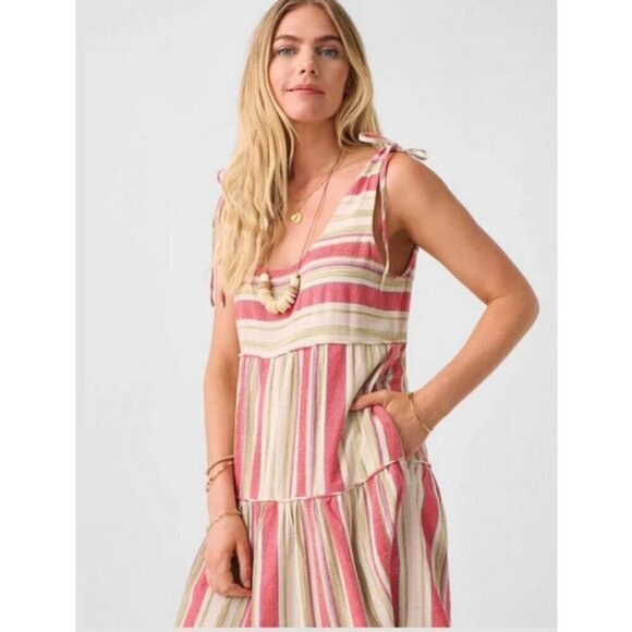 💕FAHERTY💕 Lanai Dress ~ 100% Organic Cotton Sol Stripe XL NWT - Picture 2 of 16